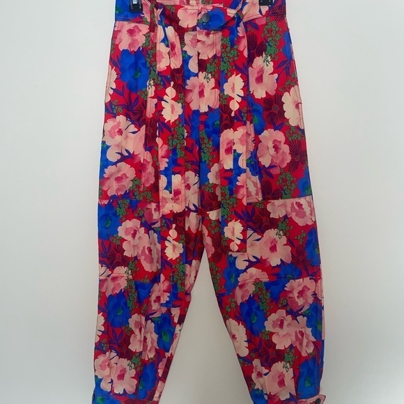 Zara Red and Blue Floral Set Blouse and Pants Size Small - Picture 7 of 15